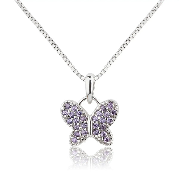 Sterling Silver Butterfly Pavé Necklace