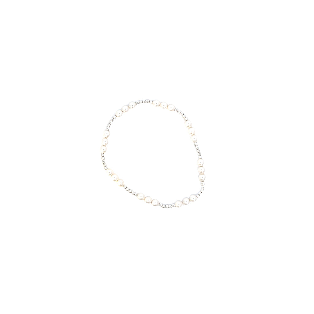 Classic Joy Pattern 4mm Sterling Silver Bead Bracelet in Pearl