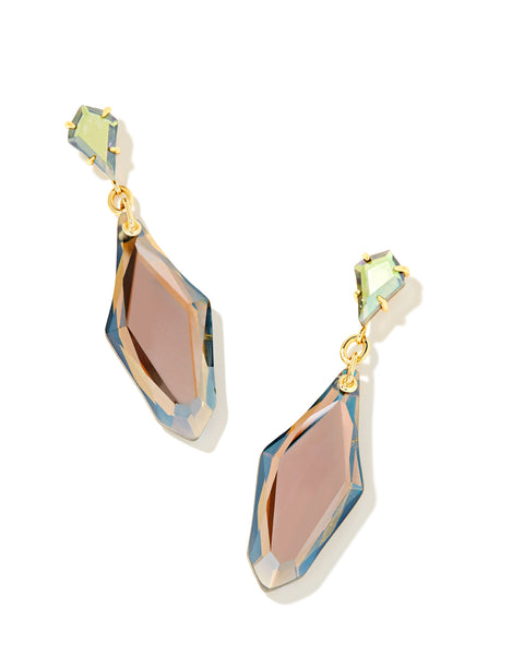 Alexandria Gold Statement Earrings in Gray Dichroic Glass