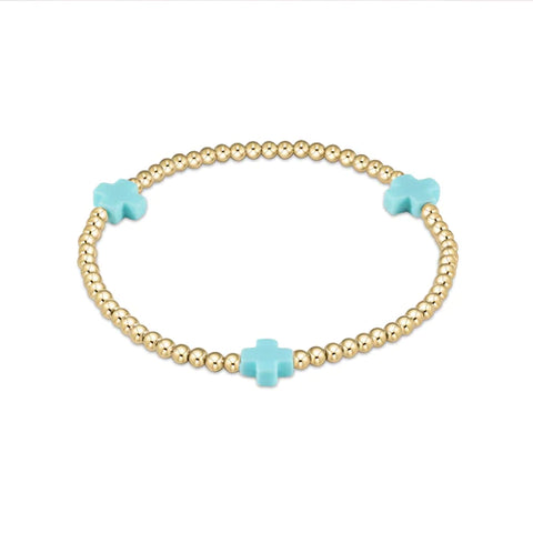 Signature Cross Gold Filled 3mm Bead Bracelet in Turquoise