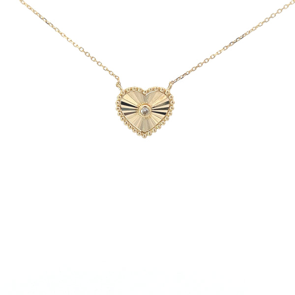 Fluted Heart Gold Diamond Necklace