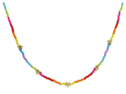 Multi Color Gold Star Beaded Necklace