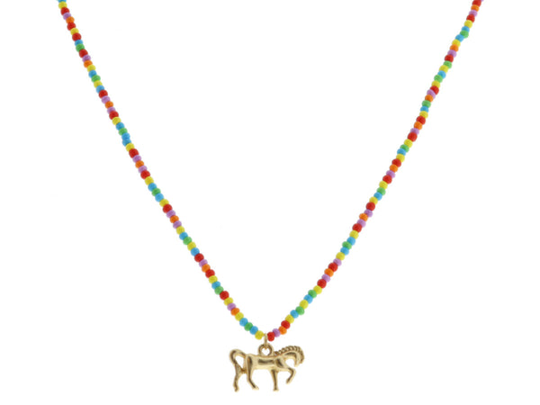 Gold Unicorn Beaded Necklace
