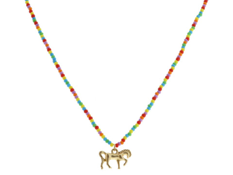 Gold Unicorn Beaded Necklace