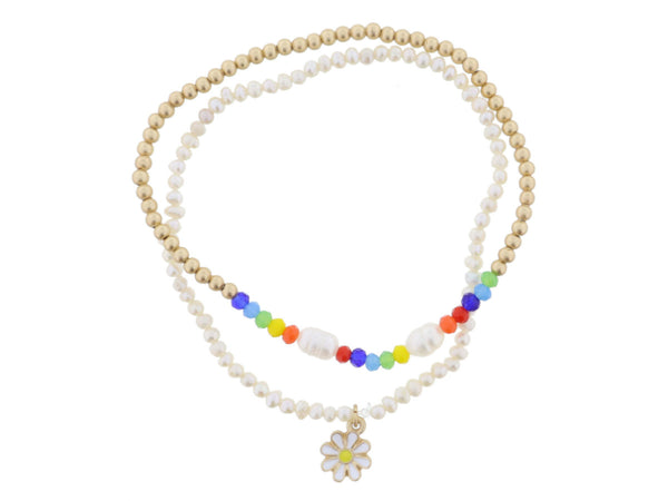 Pearl Daisy Gold Bracelet Set of 2