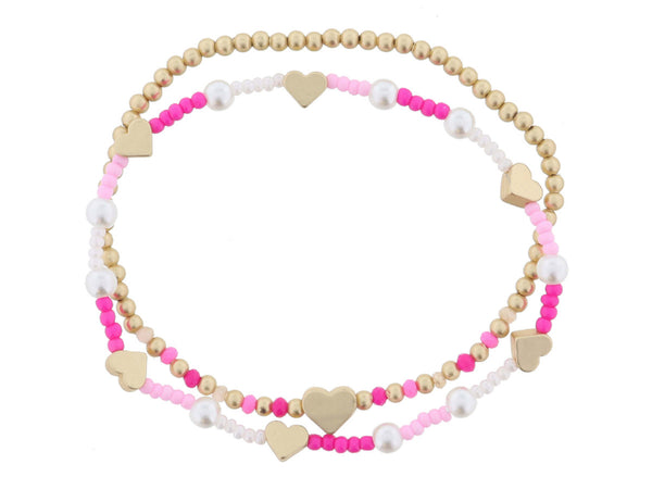 Pink Heart Gold Bracelet Set of 2