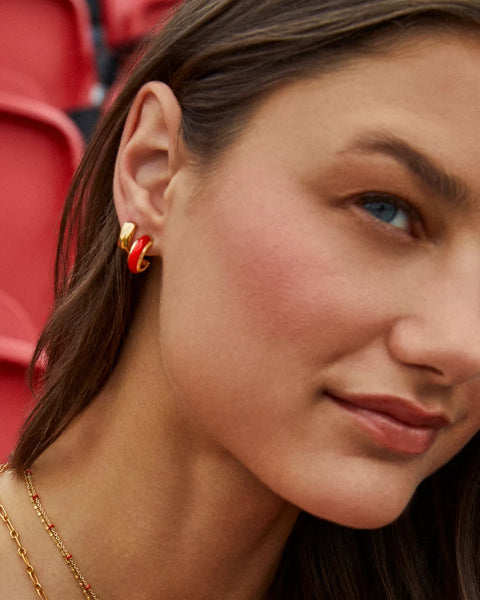 Ainsley Huggie Hoop Earrings in Burgundy Enamel – Michele Jewelry