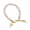Mae Gold Plated Pearl Bracelet with Cross Dangle