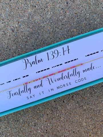 Psalms 139:14 {Fearfully and Wonderfully Made} | Morse Code Necklace