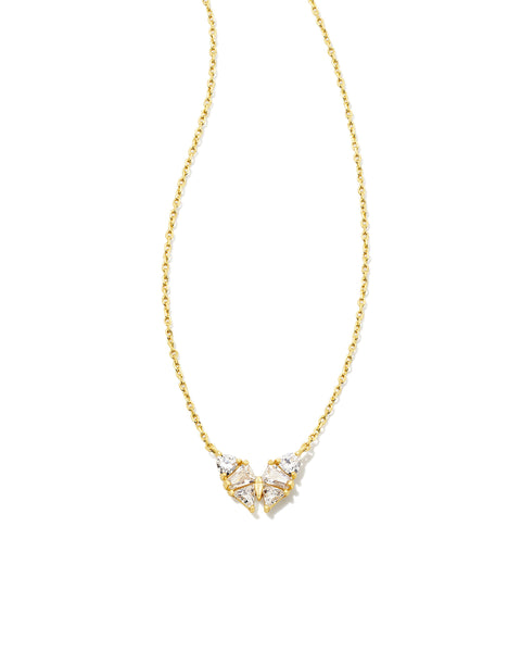 Blair Butterfly Small Gold Pendant Necklace in White Crystal