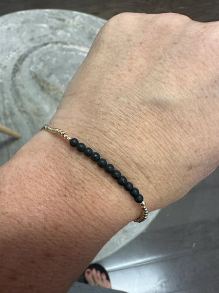 Gold Bliss 2mm Bead Bracelet Matte Onyx