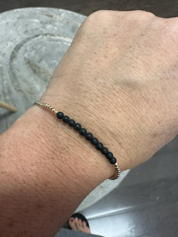 Gold Bliss 2mm Bead Bracelet Matte Onyx