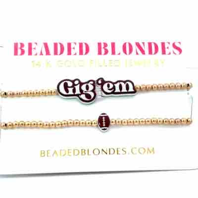 Gig 'em + Football Bracelet Stack