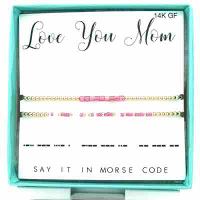 Love You Mom Morse Code Stretch Bracelet Stack