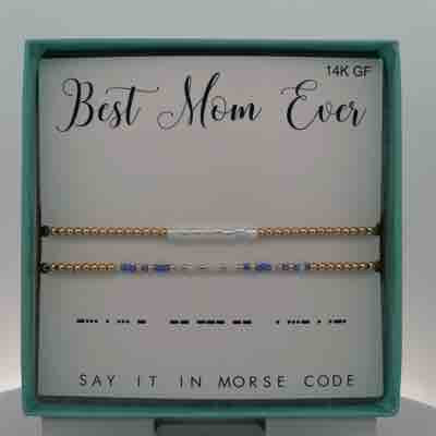 Best Mom Ever Morse Code Stretch Bracelet Stack