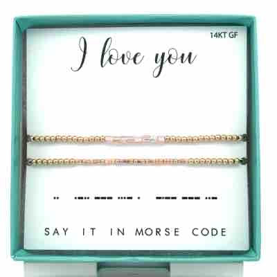 I Love You Morse Code Stretch Bracelet Stack