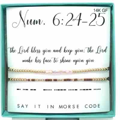 Numbers 6:24-25 Morse Code Stretch Bracelet Stack