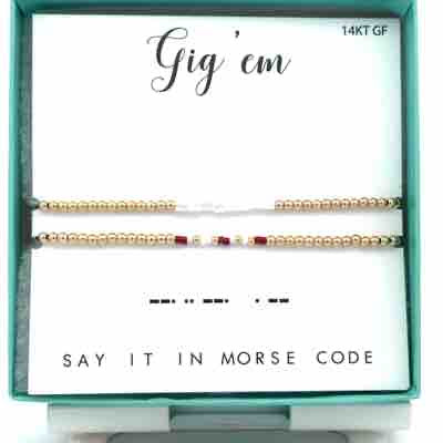 Gig 'em Morse Code Stretch Bracelet Stack