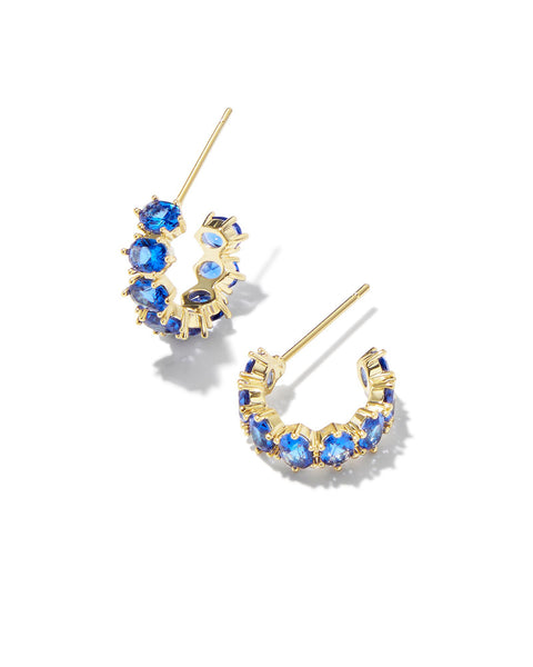 Cailin Gold Crystal Huggie Earrings in Blue