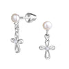 Sterling Silver Pearl Cross Baptism/First Communion Earrings