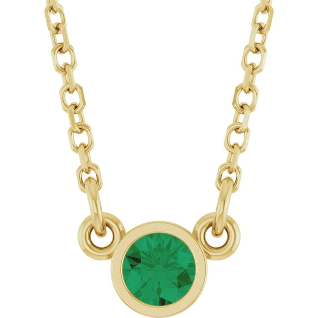 Single Natural Emerald Bezel Necklace