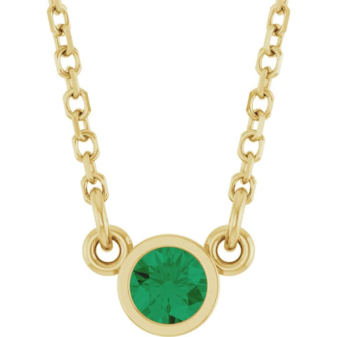Single Natural Emerald Bezel Necklace