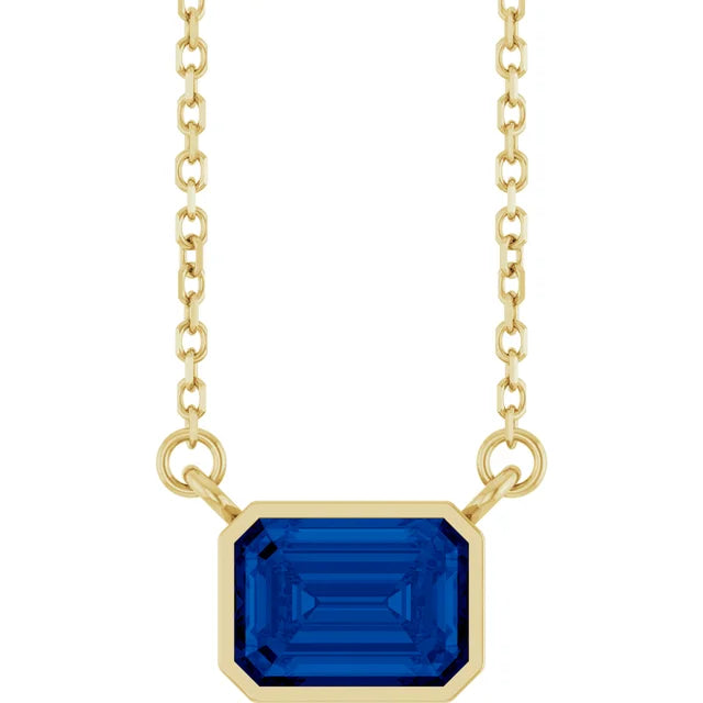 Lab Grown Emerald Cut Bezel Necklace