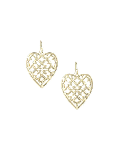 Adorned Heart Drop Earrings in Gold