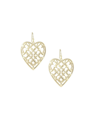 Adorned Heart Drop Earrings in Gold