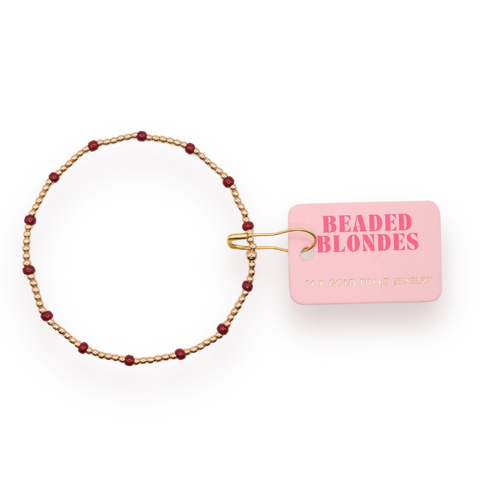 Dainty Poppi Gold Filled Stretch Bracelet in Maroon