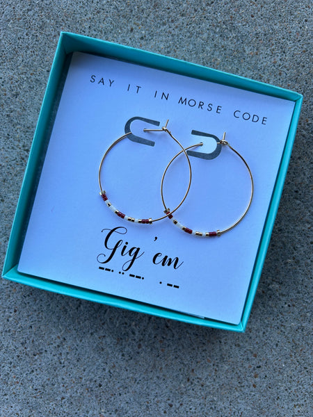 Gig 'em Morse Code Hoop Earrings