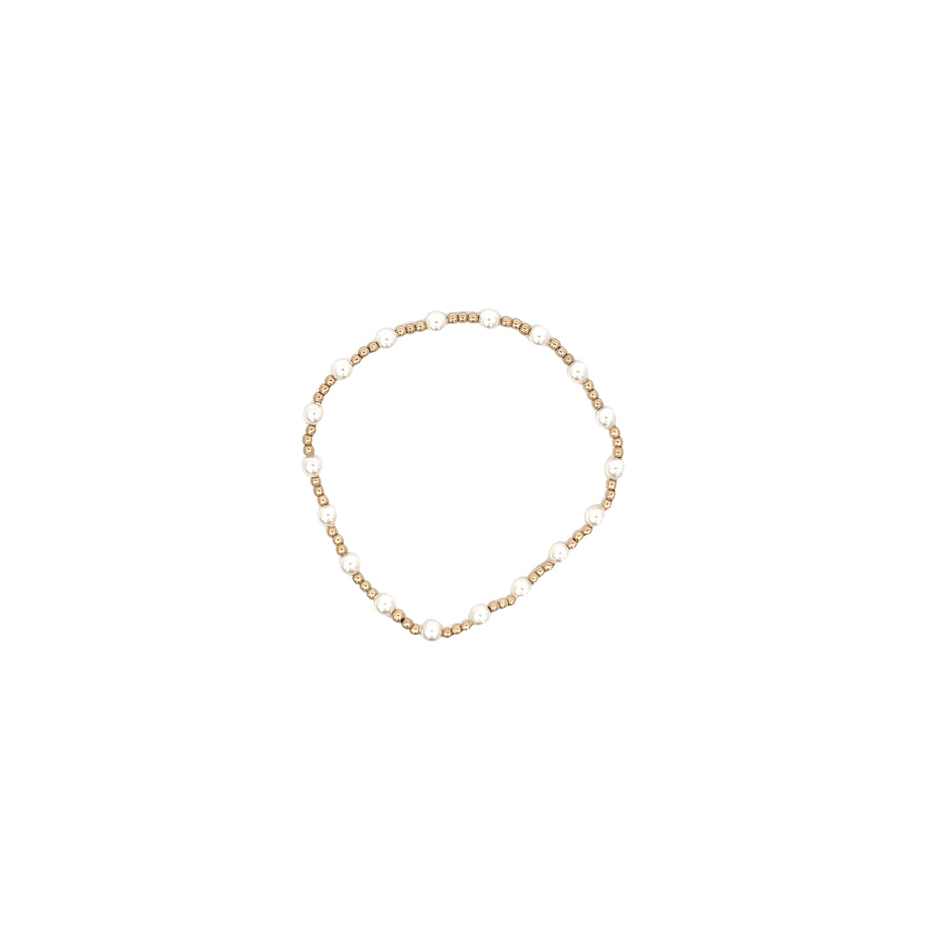 Classic Sincerity Pattern 4mm Gold Filled Bead Bracelet in Pearl