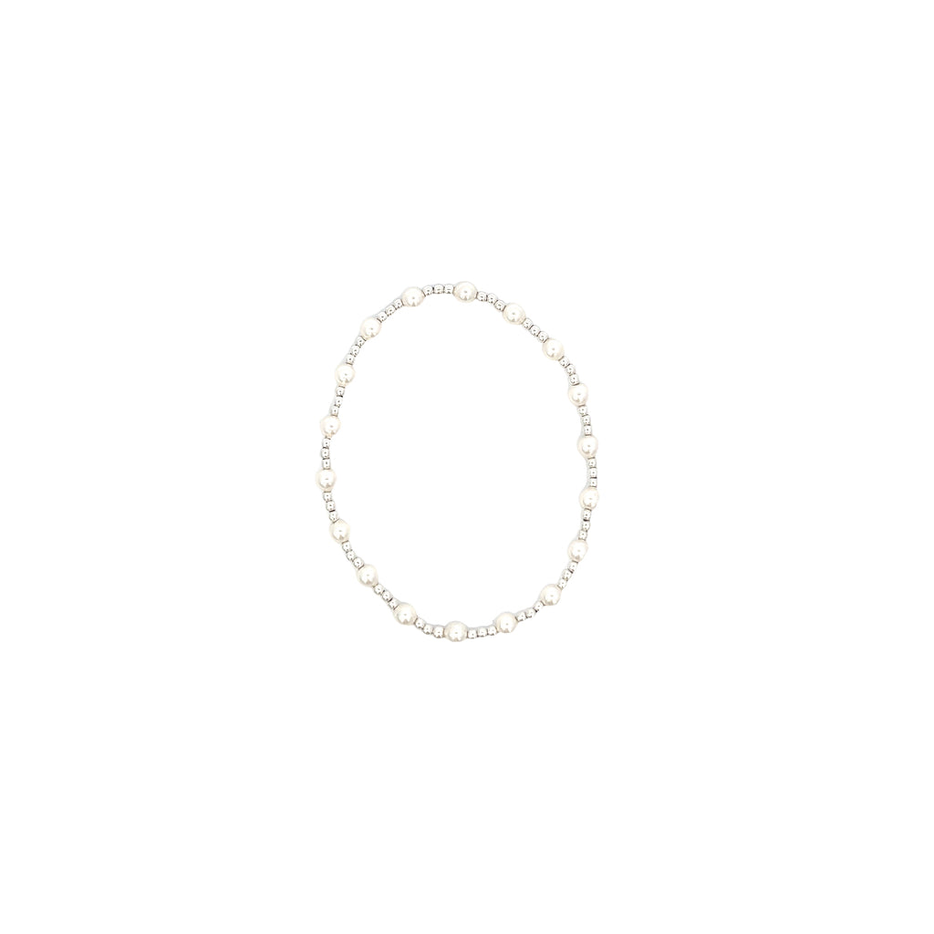 Classic Sincerity Pattern 4mm Sterling Silver Bead Bracelet in Pearl