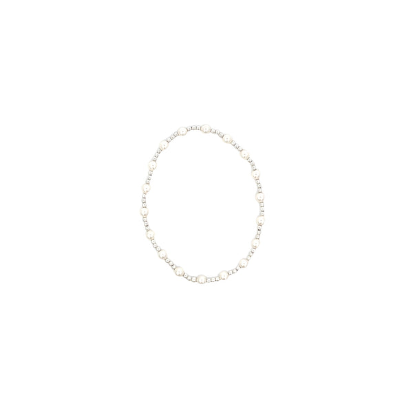 Classic Sincerity Pattern 4mm Sterling Silver Bead Bracelet in Pearl