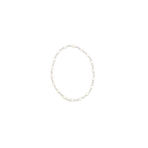 Classic Sincerity Pattern 4mm Sterling Silver Bead Bracelet in Pearl