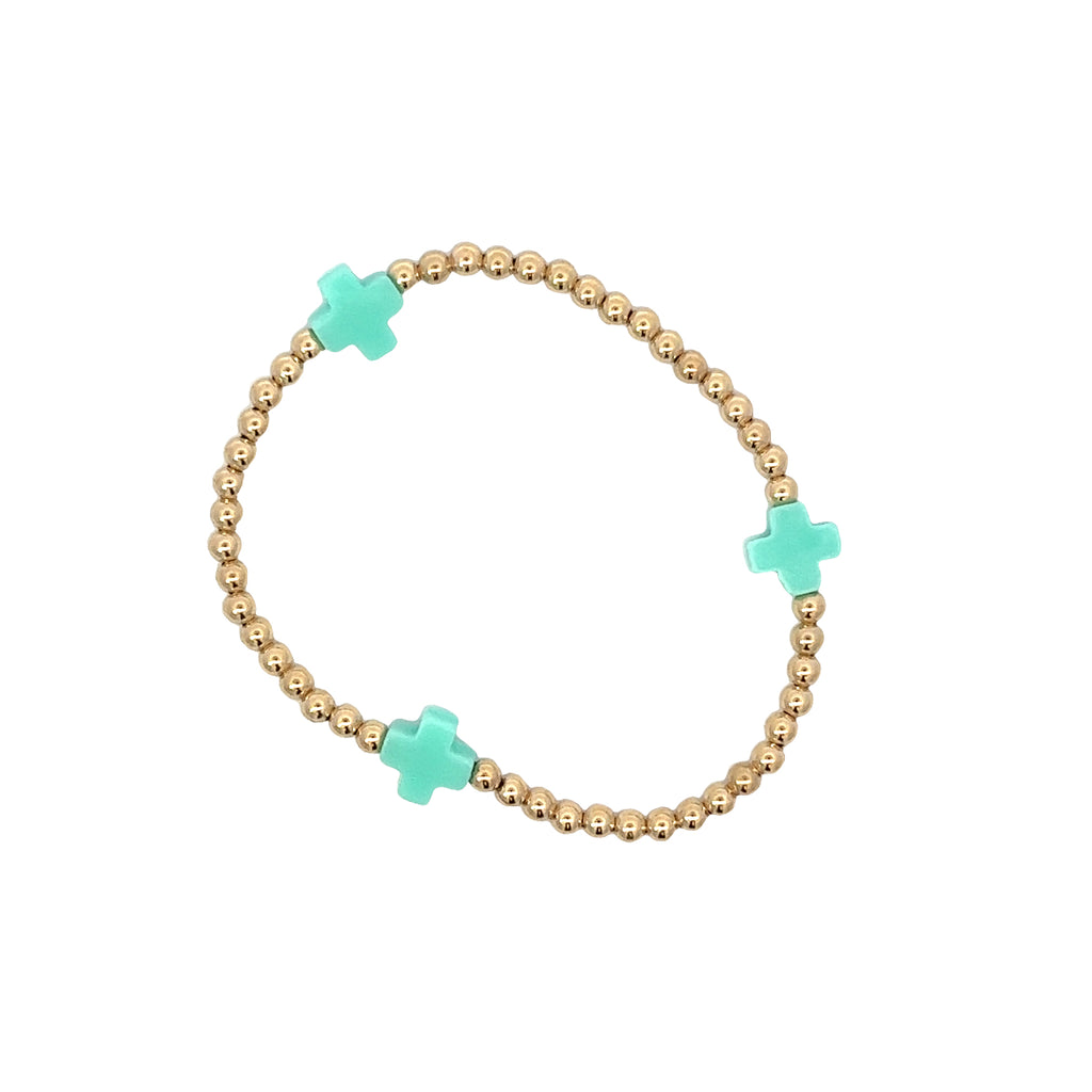 egirl Signature Cross Gold Filled Pattern 3mm Bead Bracelet in Mint