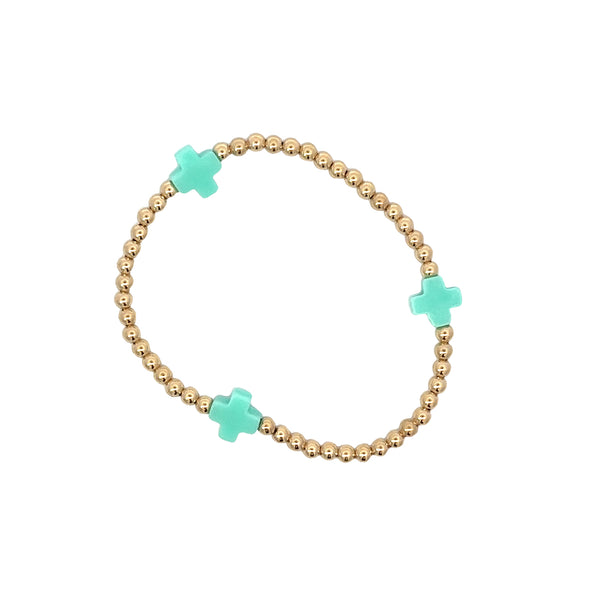 egirl Signature Cross Gold Filled Pattern 3mm Bead Bracelet in Mint