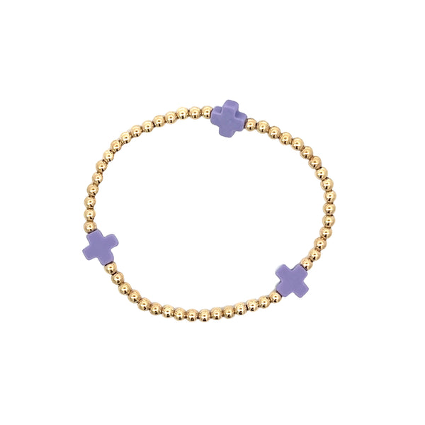egirl Signature Cross Gold Filled Pattern 3mm Bead Bracelet in Purple