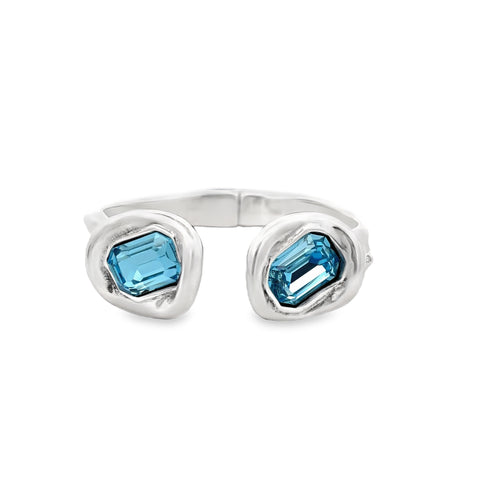 Sterling Silver Cuff Bracelet in Aqua Crystal