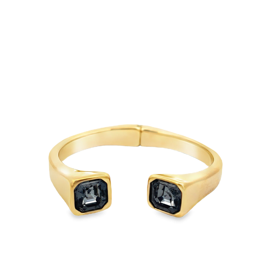 Gold Plated Cuff Bracelet in Grey Crystal