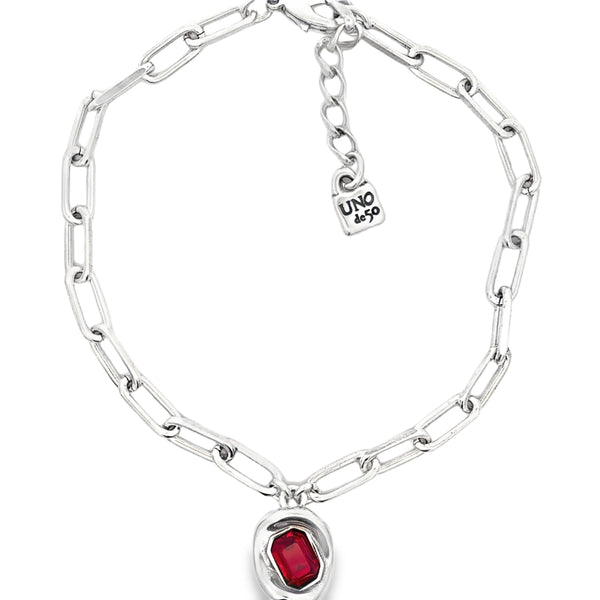 Sterling Silver Plated Chain Link Statement Necklace in Red Crystal