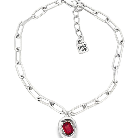 Sterling Silver Plated Chain Link Statement Necklace in Red Crystal