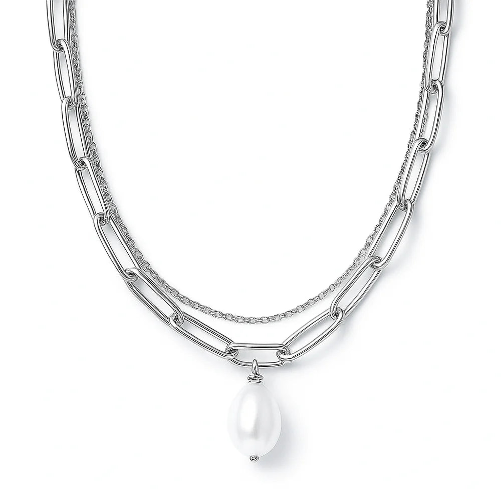 Renee Double Chain Pearl Choker Necklace