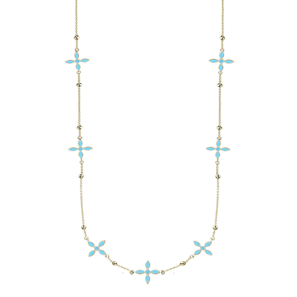 Light Blue Enamel Cross Station Necklace