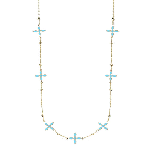 Light Blue Enamel Cross Station Necklace