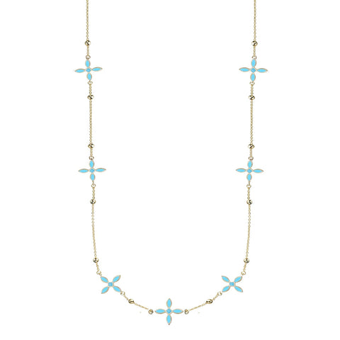 Light Blue Enamel Cross Station Necklace
