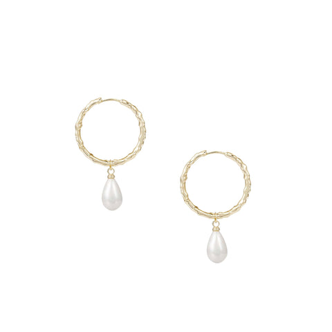 Adorned Pearl Drop Huggie Hoop Earrings