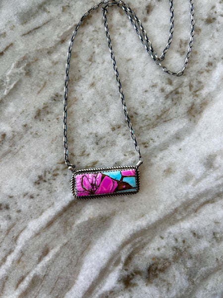 Navajo Handmade Cotton Candy Sterling Silver Bar Necklace by Donovan Nez