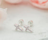 Sterling Silver Pink CZ Cross Earrings Baby Baptism Gift