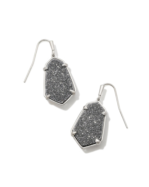 Alexandria Silver Drop Earrings in Platinum Drusy